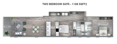 Floor plan for 2 beds, 2 baths, 1188 sqft